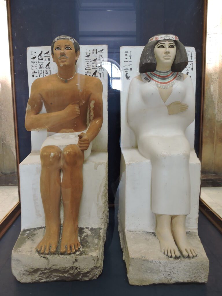 Rahotep and Nofret in the Cairo Museum - see hidden gems on our archaeology trips to Egypt