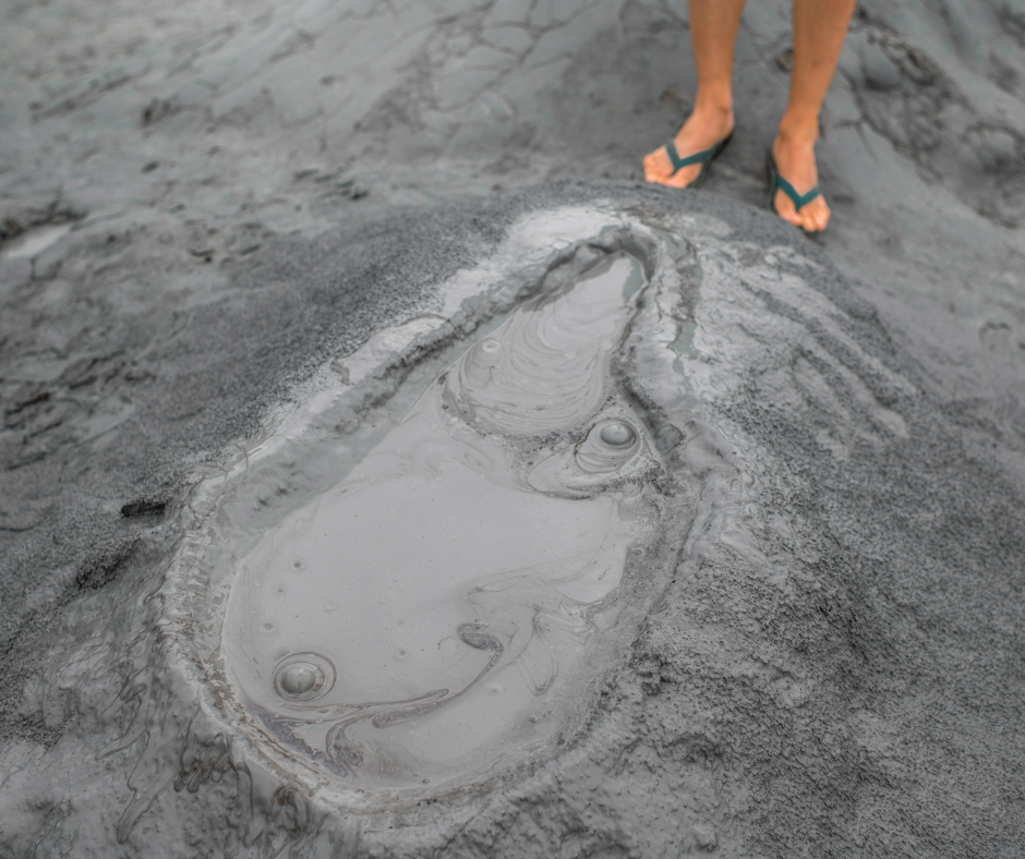 An example of what not to wear when visiting Mud Volcanoes