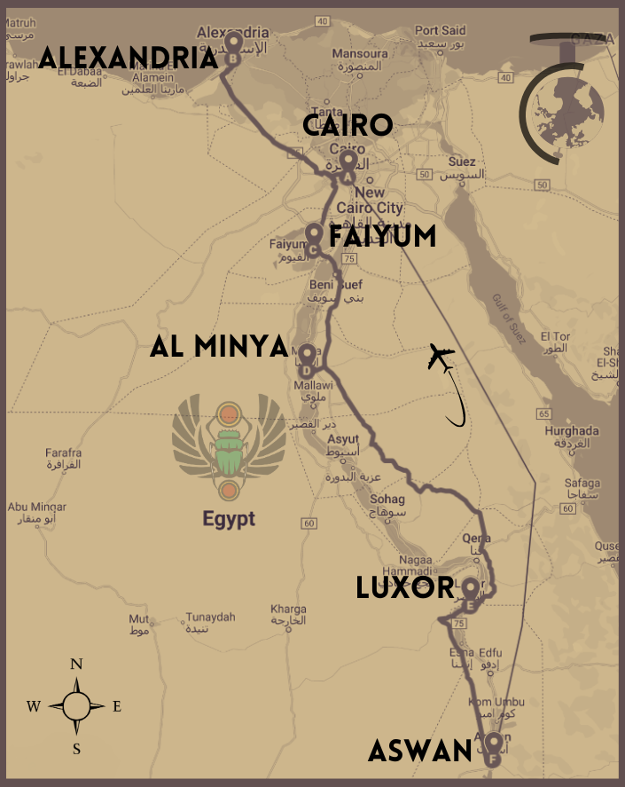 Egyptian archaeology tour map